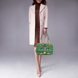 Pre Owned Dolce & Gabbana Green Straw Crystal Embellished Miss Bonita Shoulder Bag