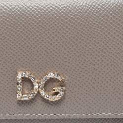 Dolce & Gabbana Beige Leather DG Crystals Trifold Wallet