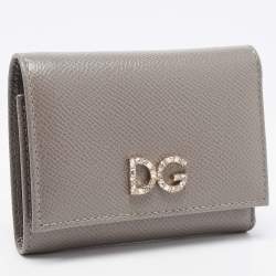 Dolce & Gabbana Beige Leather DG Crystals Trifold Wallet