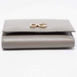 Dolce & Gabbana Beige Leather DG Crystals Trifold Wallet