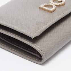 Dolce & Gabbana Beige Leather DG Crystals Trifold Wallet