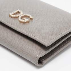 Dolce & Gabbana Beige Leather DG Crystals Trifold Wallet