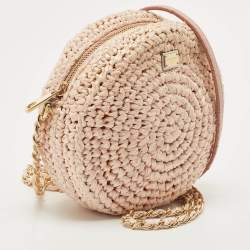Pre Owned Dolce & Gabbana Pink Straw Glam Round Crossbody Bag
