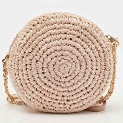 Pre Owned Dolce & Gabbana Pink Straw Glam Round Crossbody Bag