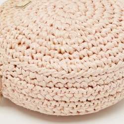 Pre Owned Dolce & Gabbana Pink Straw Glam Round Crossbody Bag