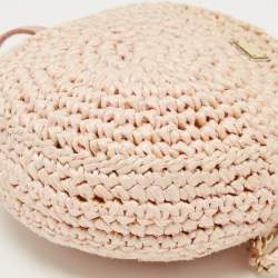 Pre Owned Dolce & Gabbana Pink Straw Glam Round Crossbody Bag