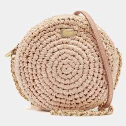 Pre Owned Dolce & Gabbana Pink Straw Glam Round Crossbody Bag