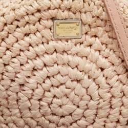 Pre Owned Dolce & Gabbana Pink Straw Glam Round Crossbody Bag