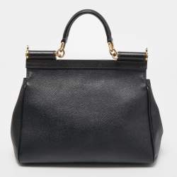 Pre Owned Dolce & Gabbana Black Leather Medium Miss Sicily Top Handle Bag