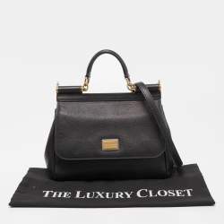 Pre Owned Dolce & Gabbana Black Leather Medium Miss Sicily Top Handle Bag