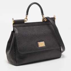Pre Owned Dolce & Gabbana Black Leather Medium Miss Sicily Top Handle Bag