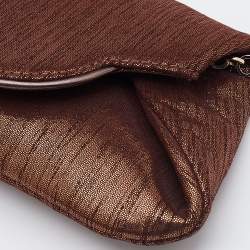 Pre Owned Dolce & Gabbana Metallic Brown Glitter Suede Chain Pochette