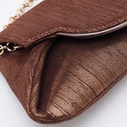 Pre Owned Dolce & Gabbana Metallic Brown Glitter Suede Chain Pochette