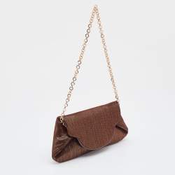Pre Owned Dolce & Gabbana Metallic Brown Glitter Suede Chain Pochette