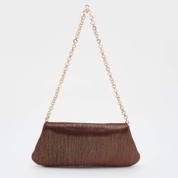 Pre Owned Dolce & Gabbana Metallic Brown Glitter Suede Chain Pochette