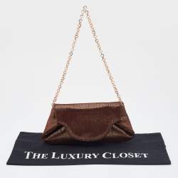 Pre Owned Dolce & Gabbana Metallic Brown Glitter Suede Chain Pochette