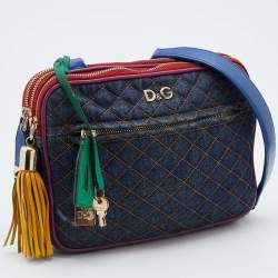 D&G Multicolor Denim and Leather Lilly Glam Shoulder Bag 