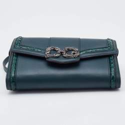 Pre Owned Dolce & Gabbana Green Leather and Python DG Amore Crossbody Bag