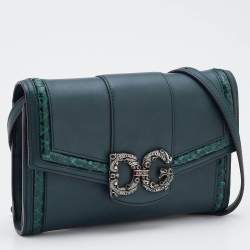 Pre Owned Dolce & Gabbana Green Leather and Python DG Amore Crossbody Bag