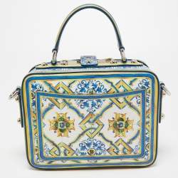 Pre Owned Dolce & Gabbana Multicolor Majolica Print Leather Rosaria Box Top Handle Bag