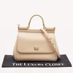Pre Owned Dolce & Gabbana Beige Leather Medium Miss Sicily Top Handle Bag
