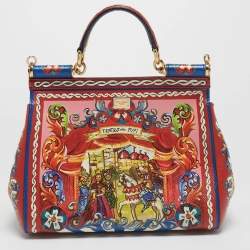 Pre Owned Dolce & Gabbana Multicolor Teatro Dei Pupi Print Leather Medium Miss Sicily Top Handle Bag
