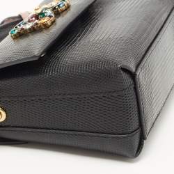 Pre Owned Dolce & Gabbana Black Lizard Embossed Leather DG Millennials Top Handle Bag