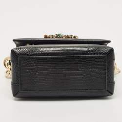 Pre Owned Dolce & Gabbana Black Lizard Embossed Leather DG Millennials Top Handle Bag
