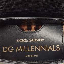 Pre Owned Dolce & Gabbana Black Lizard Embossed Leather DG Millennials Top Handle Bag
