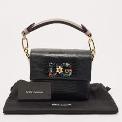 Pre Owned Dolce & Gabbana Black Lizard Embossed Leather DG Millennials Top Handle Bag