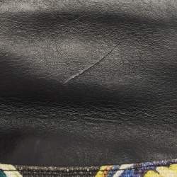 Pre Owned Dolce & Gabbana Navy Blue/Multicolor Printed Canvas and Straw Padlock Shoulder Bag