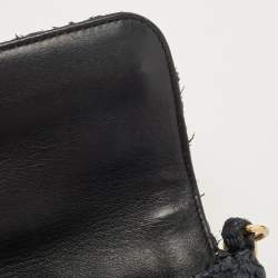 Pre Owned Dolce & Gabbana Navy Blue/Multicolor Printed Canvas and Straw Padlock Shoulder Bag