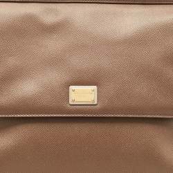 Pre Owned Dolce & Gabbana Beige Leather Large Miss Sicily Top Handle Bag