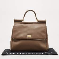 Pre Owned Dolce & Gabbana Beige Leather Large Miss Sicily Top Handle Bag