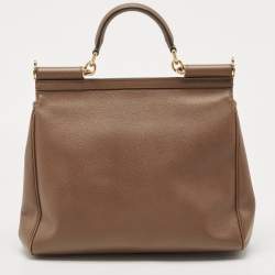 Pre Owned Dolce & Gabbana Beige Leather Large Miss Sicily Top Handle Bag