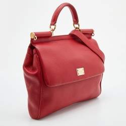 Pre Owned Dolce & Gabbana Red Leather Miss Sicily Top Handle Bag