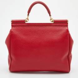 Pre Owned Dolce & Gabbana Red Leather Miss Sicily Top Handle Bag