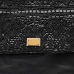 Pre Owned Dolce & Gabbana Black Lace and Leather Miss Sicily Top Handle Bag