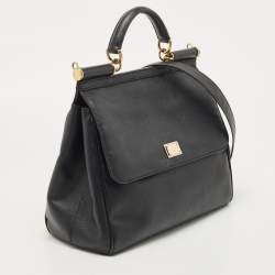 Pre Owned Dolce & Gabbana Black Leather Large Miss Sicily Top Handle Bag