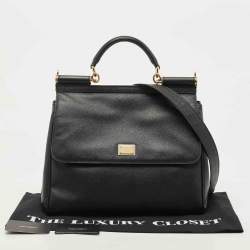Pre Owned Dolce & Gabbana Black Leather Large Miss Sicily Top Handle Bag
