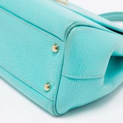 Pre Owned Dolce & Gabbana Turquoise Green Leather Medium Miss Sicily Top Handle Bag