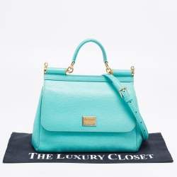Pre Owned Dolce & Gabbana Turquoise Green Leather Medium Miss Sicily Top Handle Bag