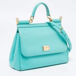Pre Owned Dolce & Gabbana Turquoise Green Leather Medium Miss Sicily Top Handle Bag