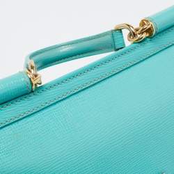 Pre Owned Dolce & Gabbana Turquoise Green Leather Medium Miss Sicily Top Handle Bag