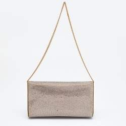 Pre Owned Dolce & Gabbana Gold/Silver Crystal Embellished and Watersnake Leather DG Chain Clutch