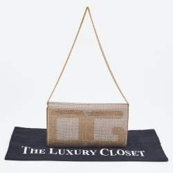 Pre Owned Dolce & Gabbana Gold/Silver Crystal Embellished and Watersnake Leather DG Chain Clutch
