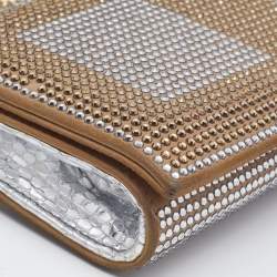 Pre Owned Dolce & Gabbana Gold/Silver Crystal Embellished and Watersnake Leather DG Chain Clutch