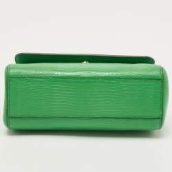Dolce & Gabbana Green Lizard Embossed Leather Small Miss Sicily Top Handle Bag