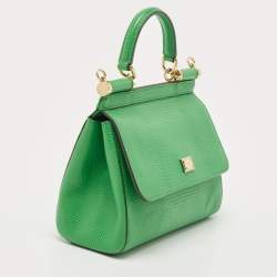 Dolce & Gabbana Green Lizard Embossed Leather Small Miss Sicily Top Handle Bag