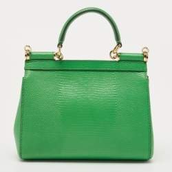 Dolce & Gabbana Green Lizard Embossed Leather Small Miss Sicily Top Handle Bag